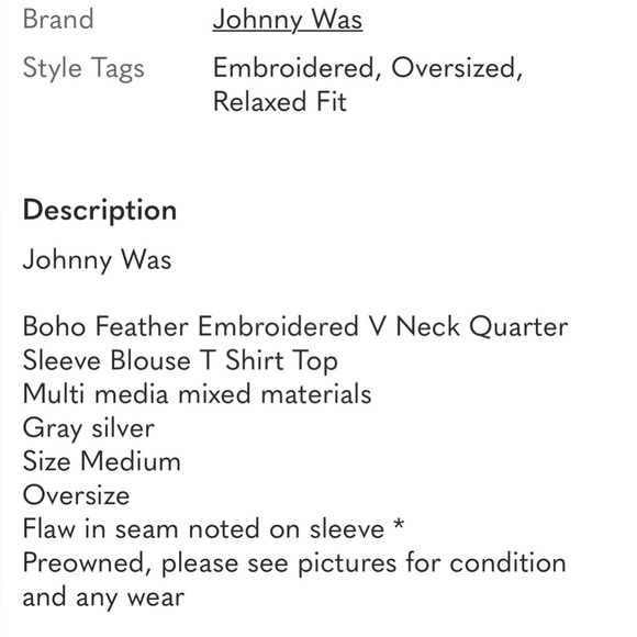 Johnny Was Boho Feather Embroidered V Neck Quarter Sleeve Blouse T Shirt Top - Picture 8 of 8